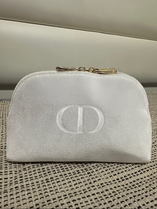 Dior Handbags - White Velvet Cosmetic Pouch with Embossed Logo